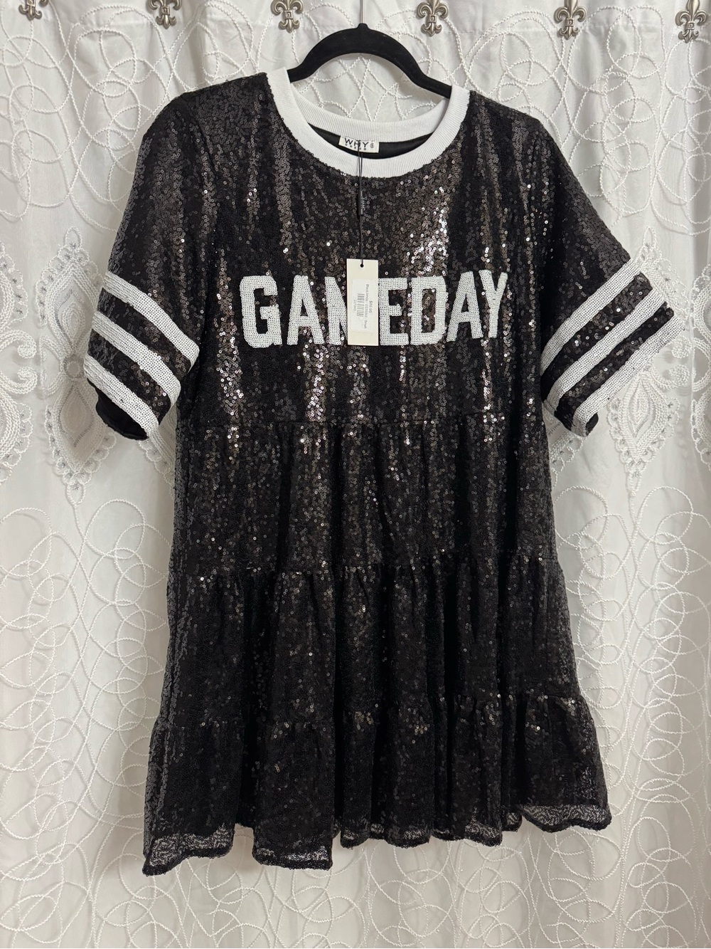Gameday Sequin Tiered Dress for women black and white New With Tags